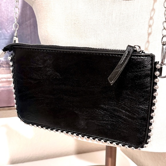 Silver Studded Black Vegan Leather Clutch & Crossbody - Picture 2 of 11